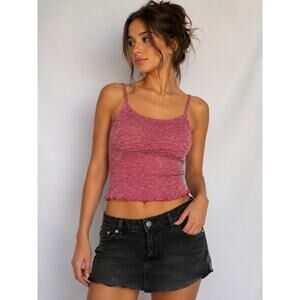 Love Crazy Red Marled Knit Cami Tank Top Y2K Lettuce Hem Size M